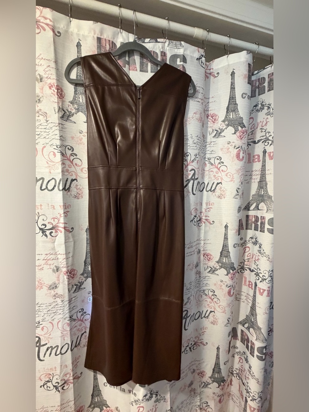 Calvin Klein Brown Faux-Leather Sleeveless Midi Dress